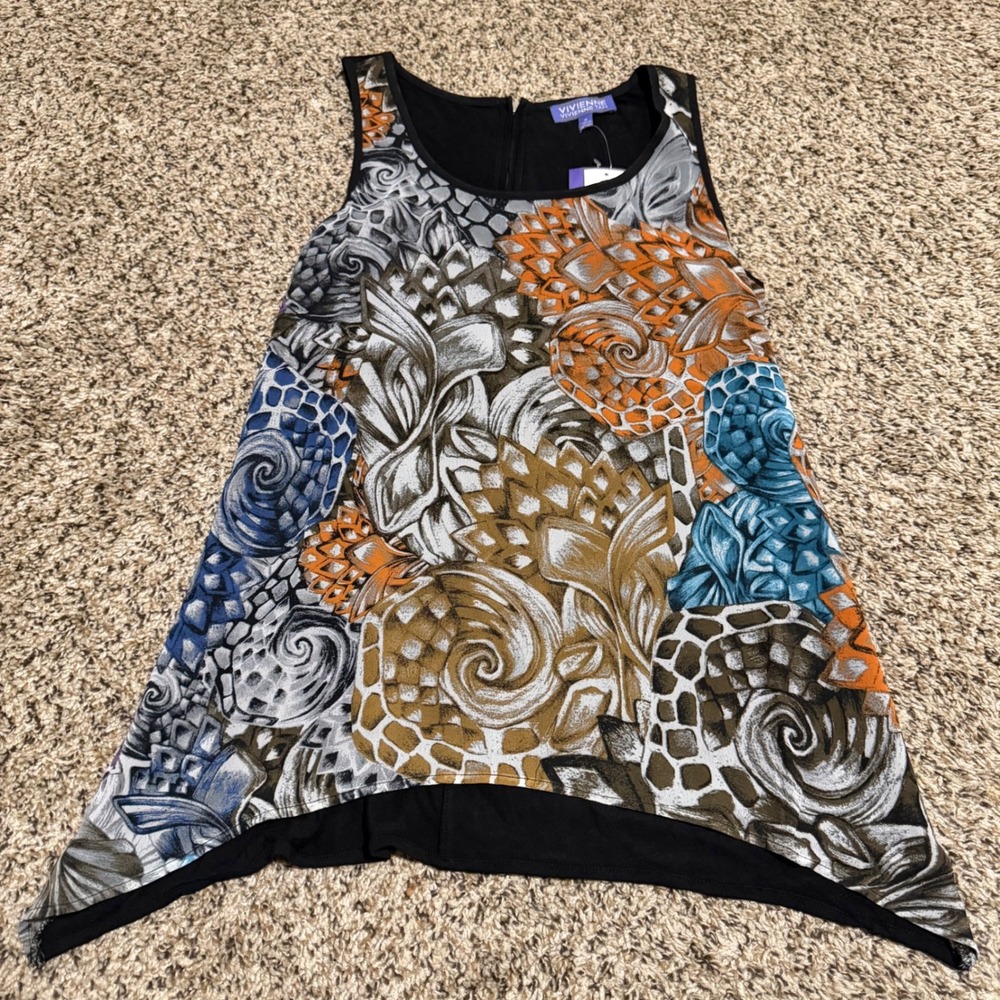 Vivienne Vivienne Tam Women Abstract Print Handkerchief Hem Zipper Tank VT100131